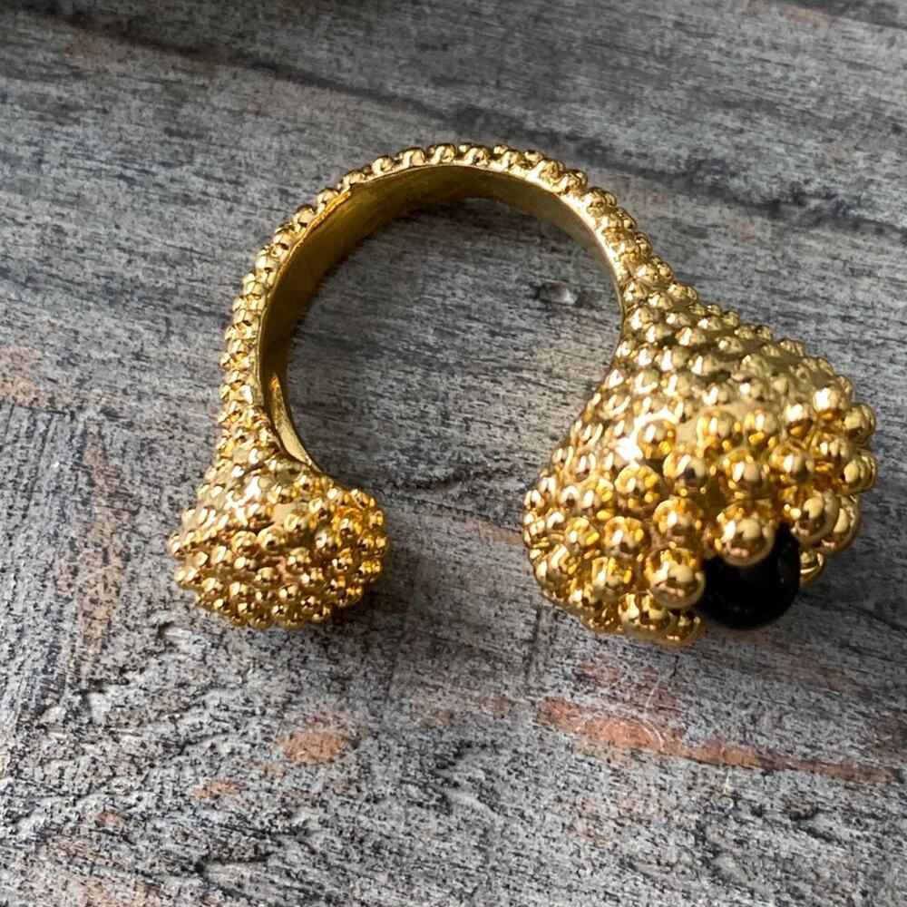 NEW Gold Textured Ring With Black Accent Stone - Picture 3 of 15